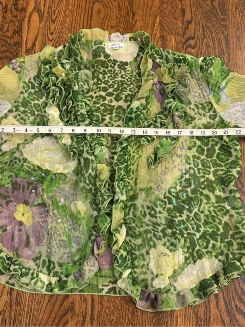 Y2K JAIPUR Sheer Ruffle Rhinestone Top - Picture 3 of 8